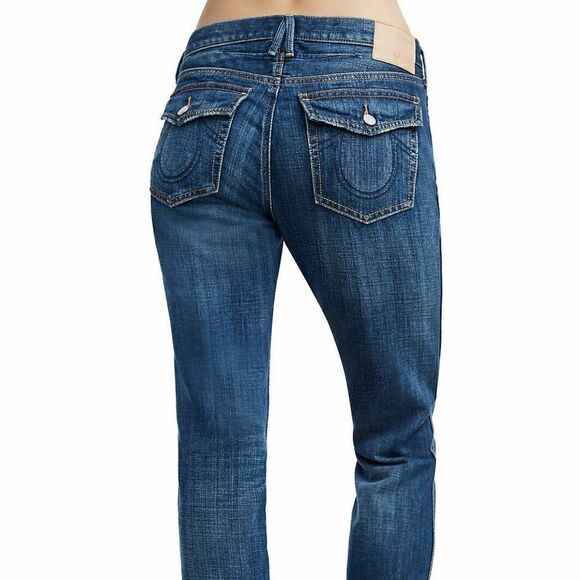 True Religion Blue Women's Cameron  Flap Boyfriend Jeans - Picture 2 of 13